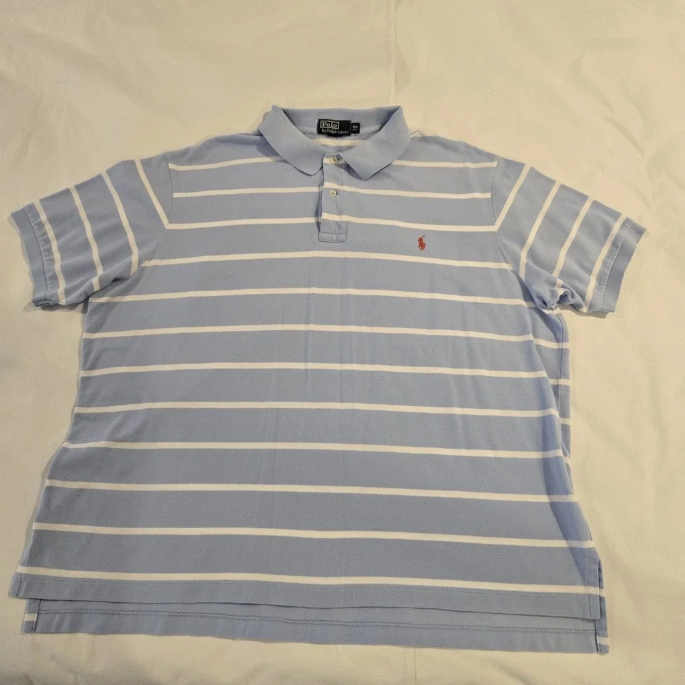 Polo By Ralph Lauren Men's Short Sleeve  Casual‎ Light Blue White Stripes 3XB
